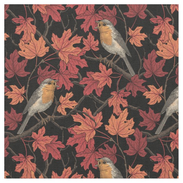 Robins in maple tree fabric (Close Up)