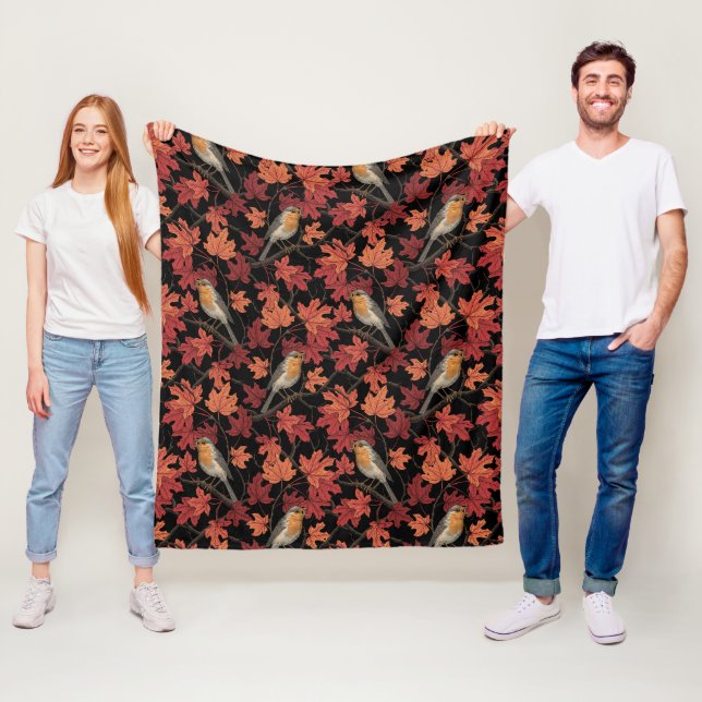 Robins in maple tree fleece blanket (In Situ)