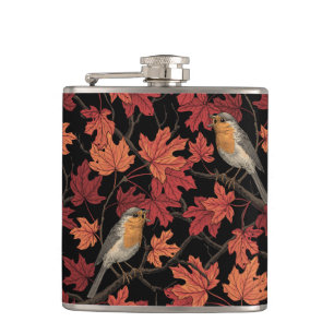 Robins in maple tree hip flask