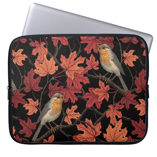 Robins in maple tree laptop sleeve (Front)
