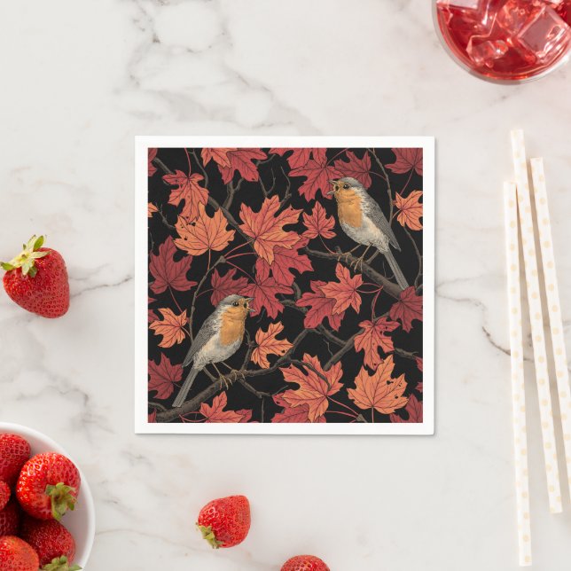 Robins in maple tree napkin (Insitu)
