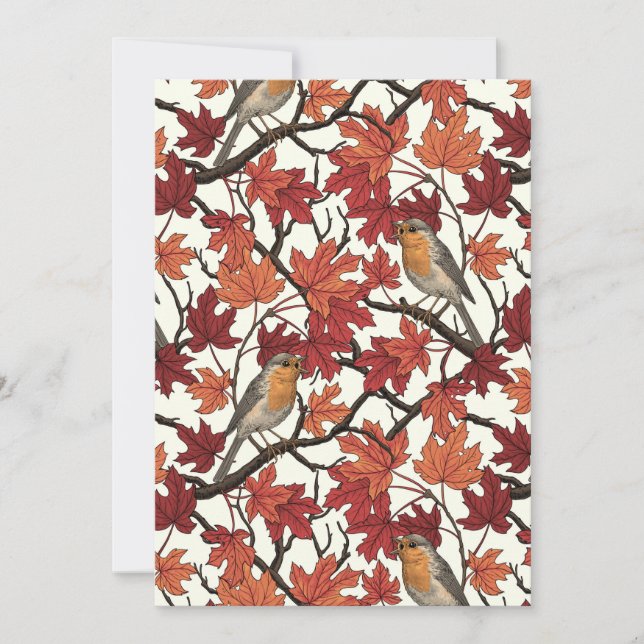 Robins in maple tree on off white (Front)