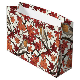 Robins in maple tree on off white large gift bag