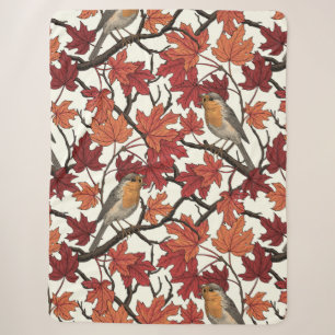 Robins in maple tree on off white sherpa blanket