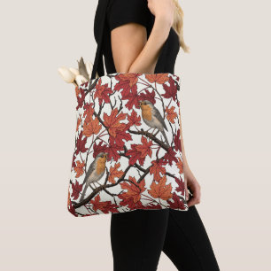 Robins in maple tree on off white tote bag