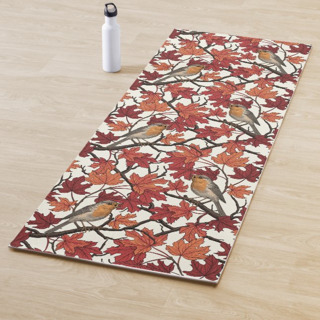 Robins in maple tree on off white yoga mat (In Situ)