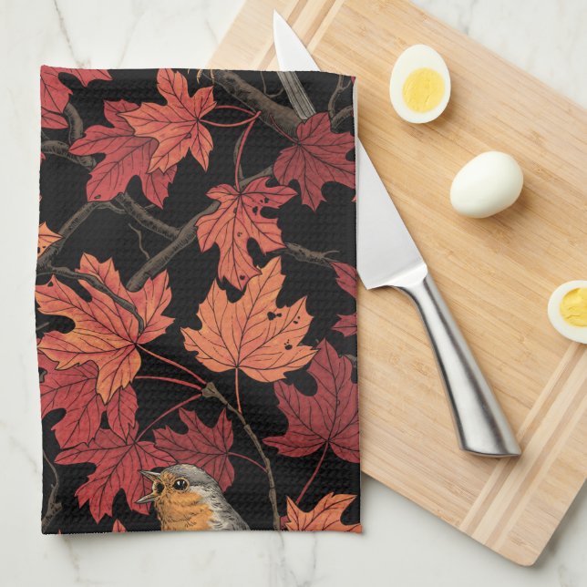 Robins in maple tree tea towel (Quarter Fold)