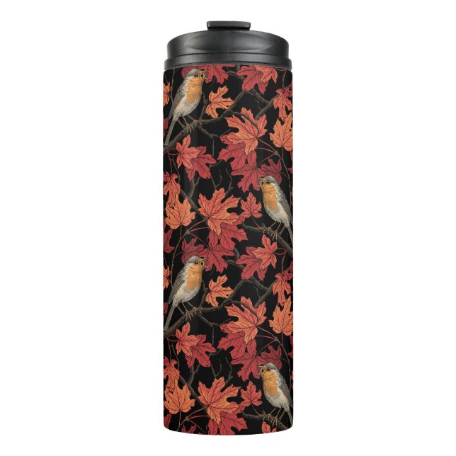 Robins in maple tree thermal tumbler (Front)