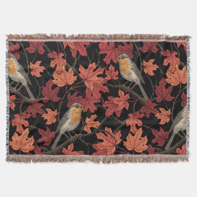Robins in maple tree throw blanket (Front)