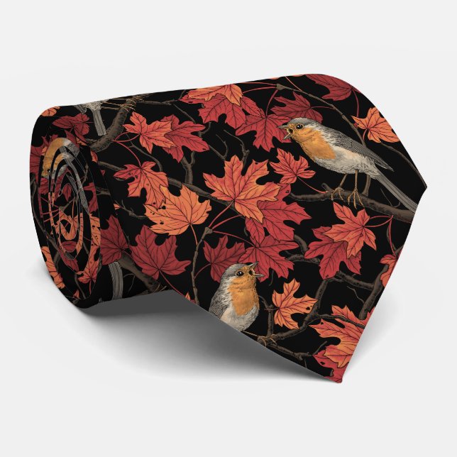 Robins in maple tree tie (Rolled)
