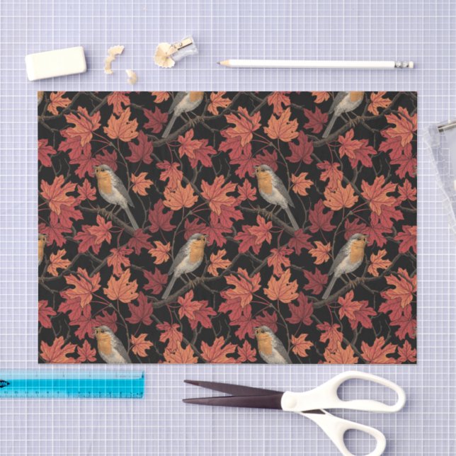 Robins in maple tree tissue paper (Craft)