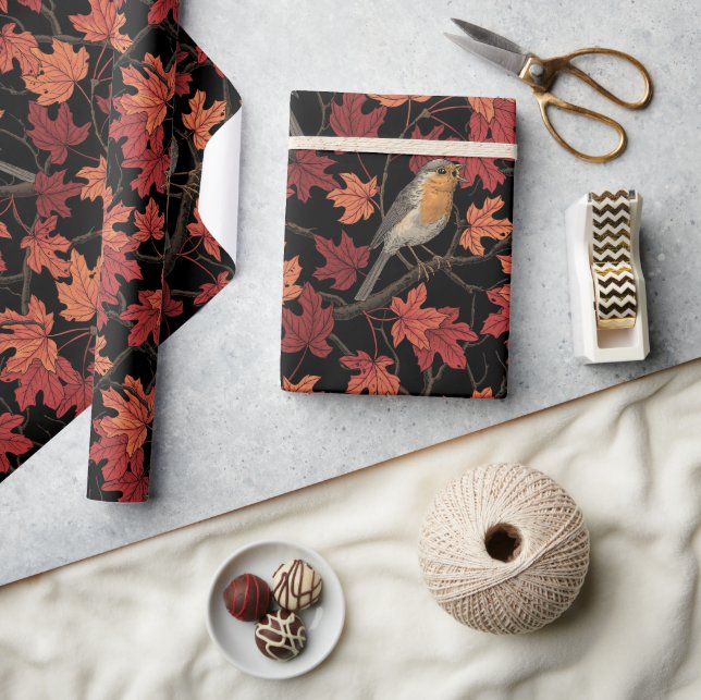 Robins in maple tree wrapping paper (Crafts)