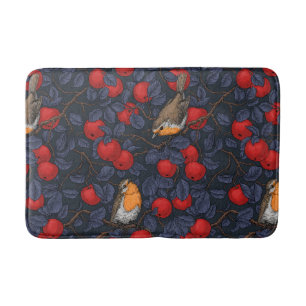 Robins in the apple tree/blue and red bath mat