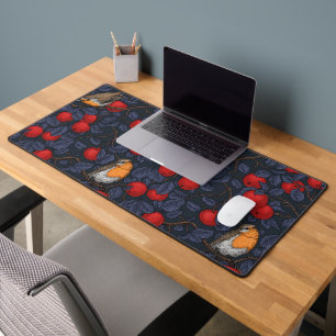 Robins in the apple tree/blue and red desk mat