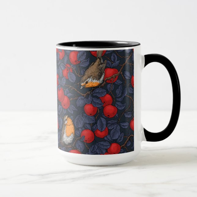 Robins in the apple tree/blue and red  mug (Right)