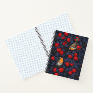 Robins in the apple tree/blue and red notebook