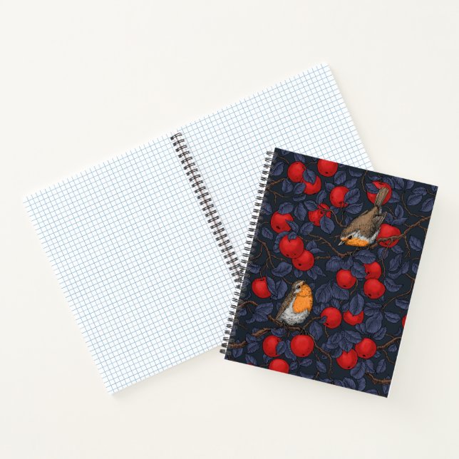 Robins in the apple tree/blue and red  notebook (Inside)
