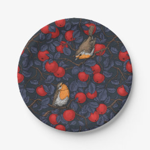 Robins in the apple tree/blue and red paper plate