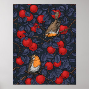 Robins in the apple tree/blue and red poster