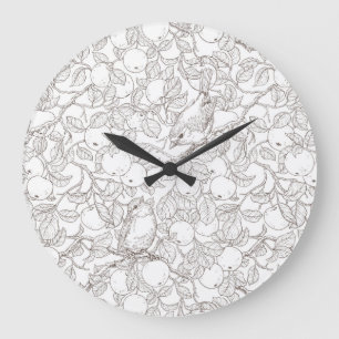Robins in the apple tree/umber and white large clock