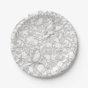 Robins in the apple tree/umber and white paper plate