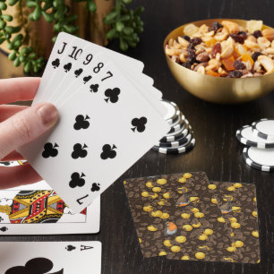 Robins in the apple tree/yellow and dark brown playing cards