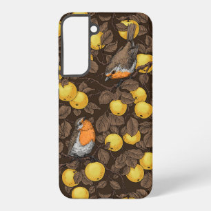 Robins in the apple tree/yellow and dark brown samsung galaxy case