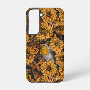 Robins in the autumn garden on black samsung galaxy case