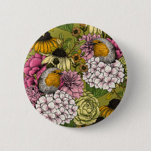 Robins in the garden 2 6 cm round badge