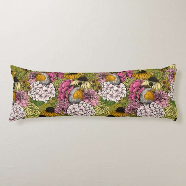 Robins in the garden 2 body cushion (Front)