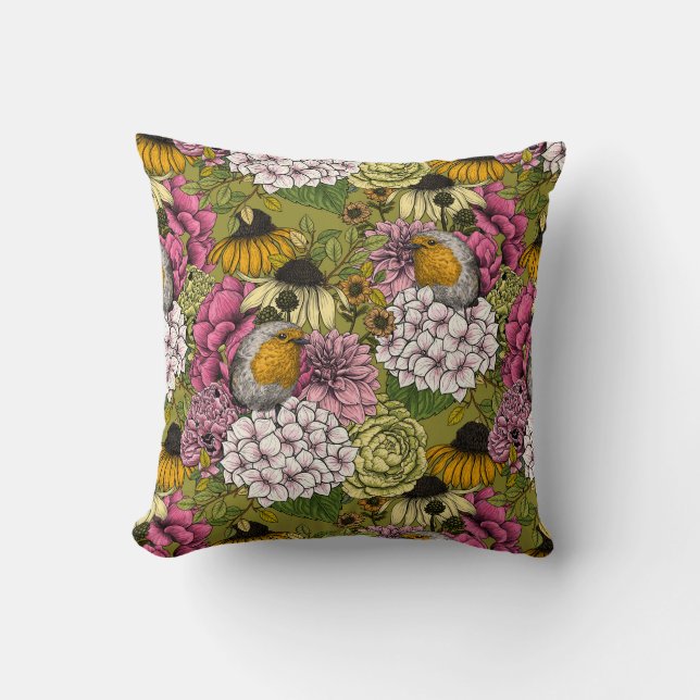 Robins in the garden 2 cushion (Front)