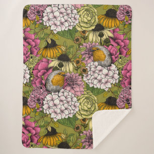 Robins in the garden 2 sherpa blanket