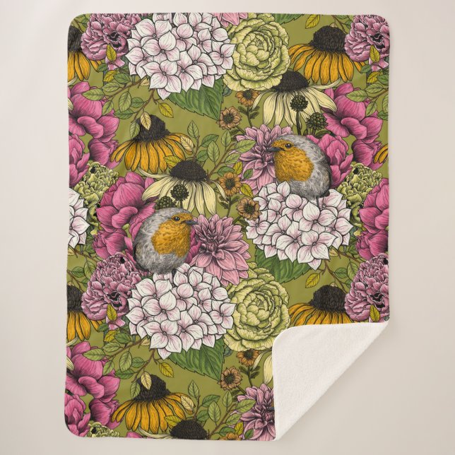 Robins in the garden 2 sherpa blanket (Front)