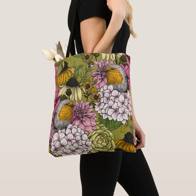 Robins in the garden 2 tote bag (Close Up)