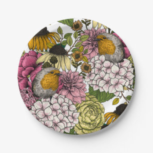 Robins in the garden paper plate