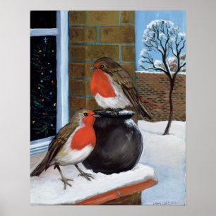 Robins in the snow poster