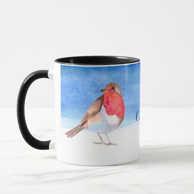 Robins watercolour add your name mug (Left)