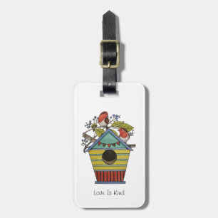 Robins With Blueberries And Birdhouse Luggage Tag