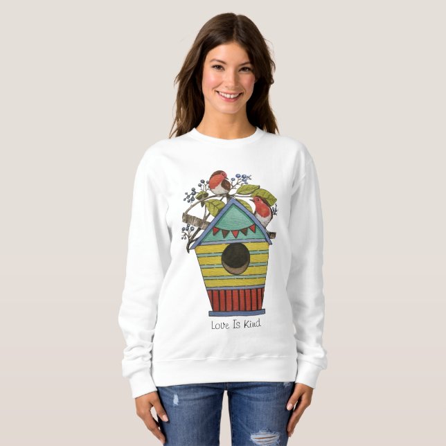 Robins With Blueberries And Birdhouse Sweatshirt (Front Full)