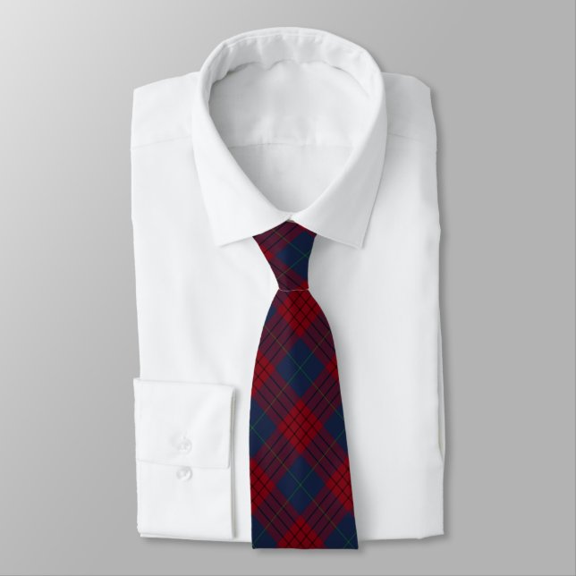 Robinson Clan Tartan Navy Blue and Red Plaid Tie (Tied)