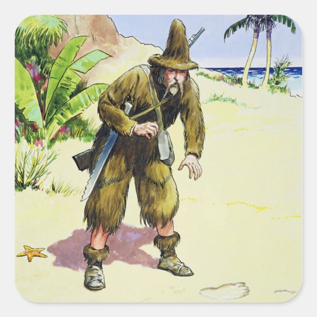 Robinson Crusoe, from 'Peeps into the Past', publi Square Sticker (Front)