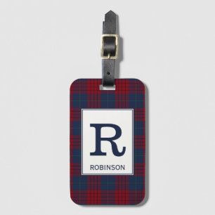 Robinson Tartan Navy Blue and Red Plaid Pattern Luggage Tag