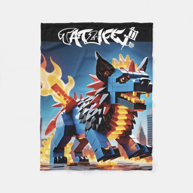 Robo-Block Pup Fleece Blanket (Front)