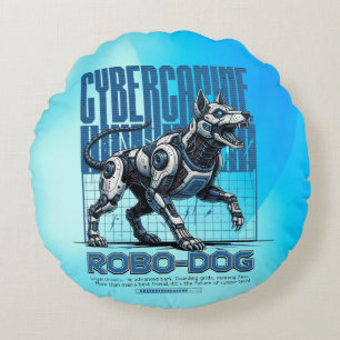Robo Dog – Futuristic Cyber Canine Round Cushion