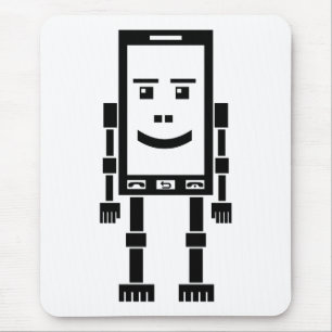 Robo Phone - Black on White Mouse Pad