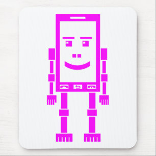Robo Phone - Magenta on White Mouse Pad