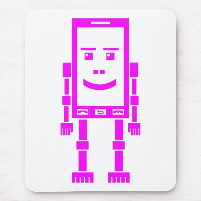 Robo Phone - Magenta on White Mouse Pad (Front)