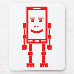Robo Phone - Red on White Mouse Pad