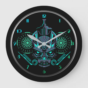 Robo Skull Round Large Clock