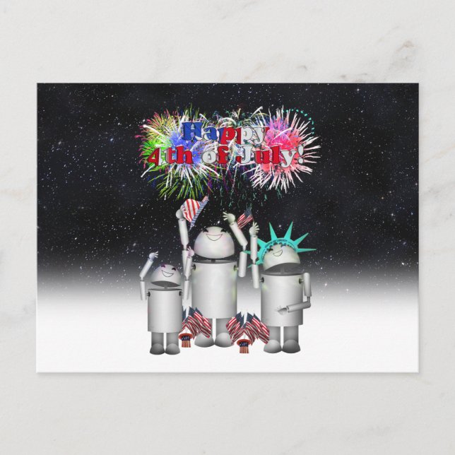 Robo-x9 Celebrates the 4th of July Night Sky Postcard (Front)